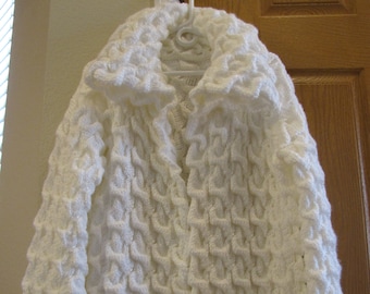 Handmade Knitted White Jacket: Chic Open Front Cardigan