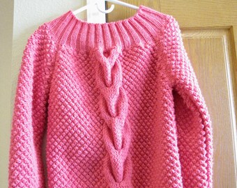 Woman's Handmade Knitted Sweater Bubblegum Tunic Blackberry Pattern Long Sleeve Pullover