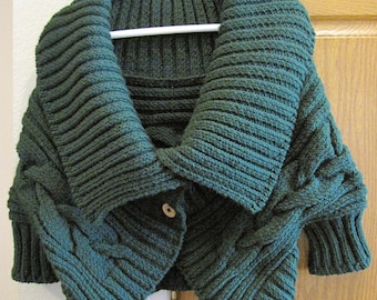 Handmade Emerald Green Knitted Shrug: Women's Braided Jacket