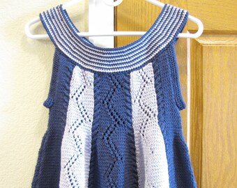 Handmade Knitted Cotton Flared Top – Seaside Blue, Cropped Blouse