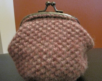 Handmade Crochet Coin Purse: Pink Acrylic Kiss Lock Bag