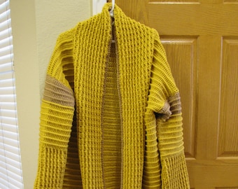 Handmade Saffron Crochet Cardigan: Women's Open Front Knit Coat