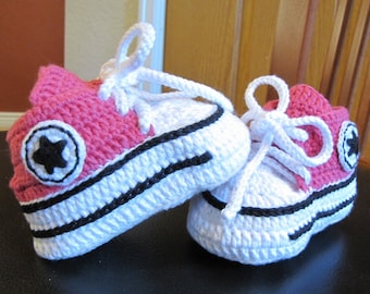 Crochet Baby Sneaker Booties: Handmade Pink Cotton Shoes