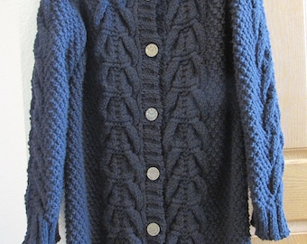 Handmade Knitted Black Coat: Women's Long Acrylic Cardigan