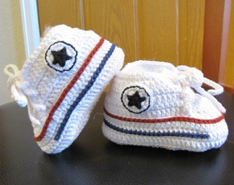 Handmade Crochet Baby Sneaker Booties: White Converse Style