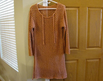 Handmade Knitted Tunic Dress: Sand Stone Cotton-Acrylic Blend