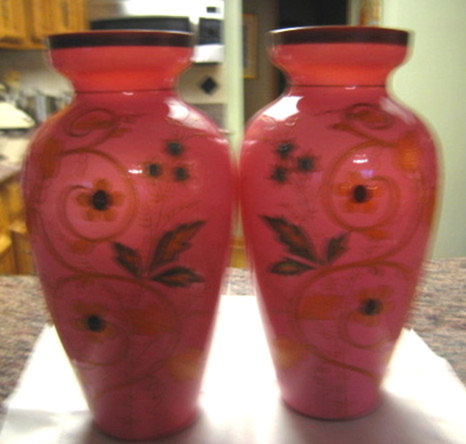 Victorian Large Bristol Glass Vase Pair Etsy