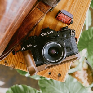 Wood Grip for Canon A-1 with Arca Swiss mount | 3D Printed Wood |