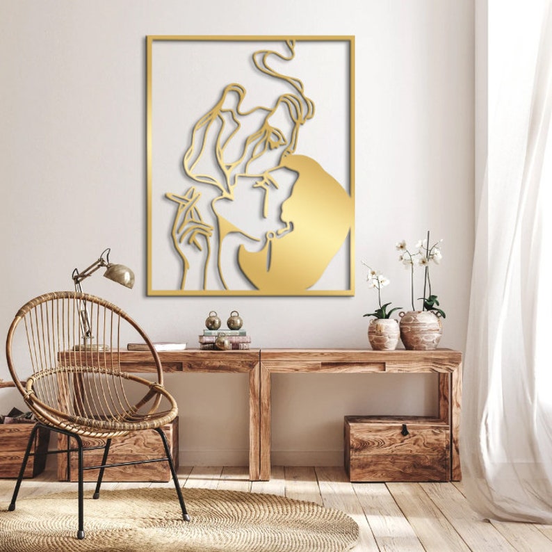 Love Metal Wall Decor Couple Wall Art Gold Metal Female Line Etsy