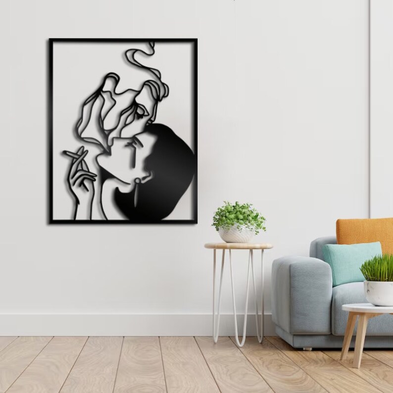 Love Metal Wall Decor Couple Wall Art Gold Metal Female Line Etsy