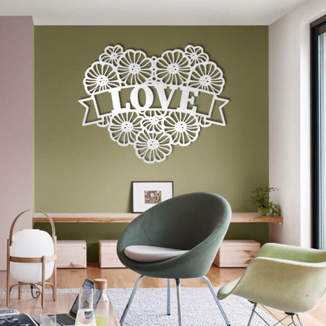 Love Metal Wall Decor Heart Shaped Flowers Wall Hangings Etsy