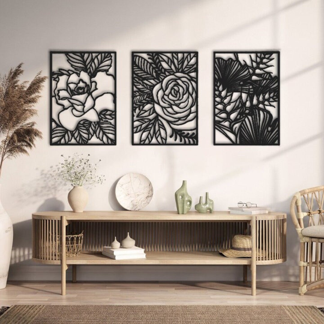 Metal Rose Flower Wall Decor 3 Set Roses Flower Wall Decor Etsy