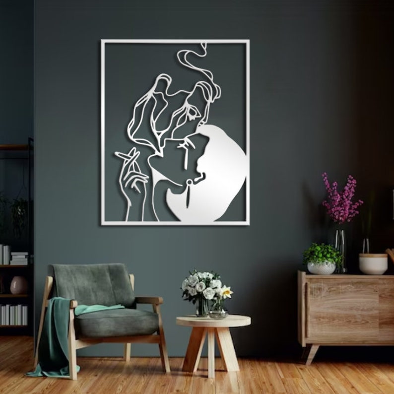 Love Metal Wall Decor Couple Wall Art Gold Metal Female Line Etsy