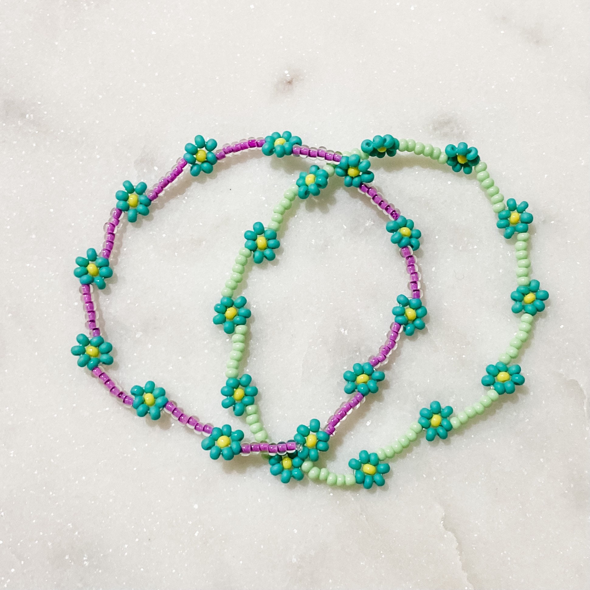 Teal Flower Seed Bead Bracelet / Green / Purple / Summer Collection /  Handmade Jewelry / Surfer Beach Aesthetic / Dainty Daisy - Etsy