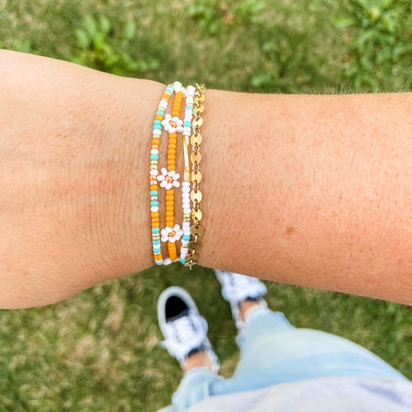 Creamsicle Summer Seed Bead Bracelet/ Anklet Pack of 3 / Stacking / Handmade / 90s Trends / Surfer Beach Aesthetic / Gift For Her