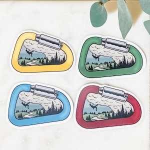 Rock climber carabiner sticker / water bottle sticker / bumper sticker / laptop decal / modern art / Hiking / Camping / Climbing