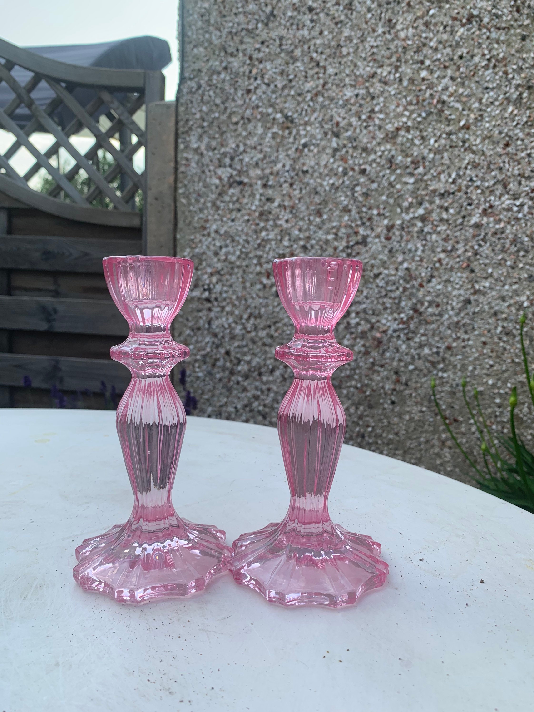 Pink glass Candle Holder ideal for taper candles dinner Etsy
