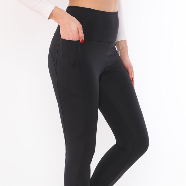 Leggings d'activité noirs de qualité supérieure avec poches / Leggings d'entraînement complets / Leggings taille haute pour femmes