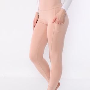 Beige (Skin) Leggings with Pockets – High-Waist, Full-Length Yoga/Workout Pants for Women, Squat-Proof Athleisure & Everyday Wear