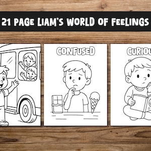 Feelings Coloring Book for Kids | 21 Page Printable PDF | Story-Based SEL Activity | Liam’s Emotional World | 8.5x11&quot;