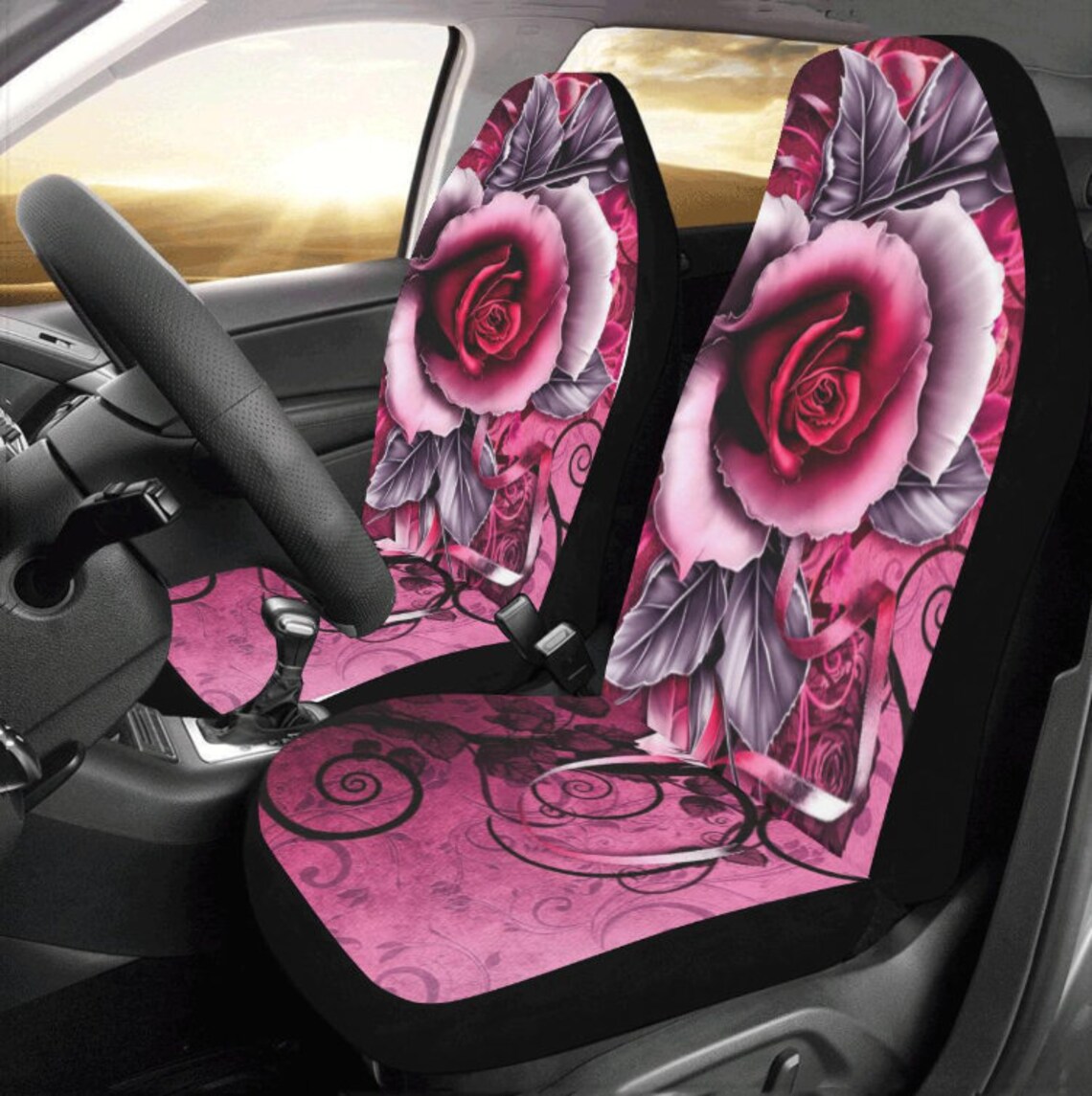 Pink Rose Car Seat Covers Set of 2 Personalized Car Seat Etsy
