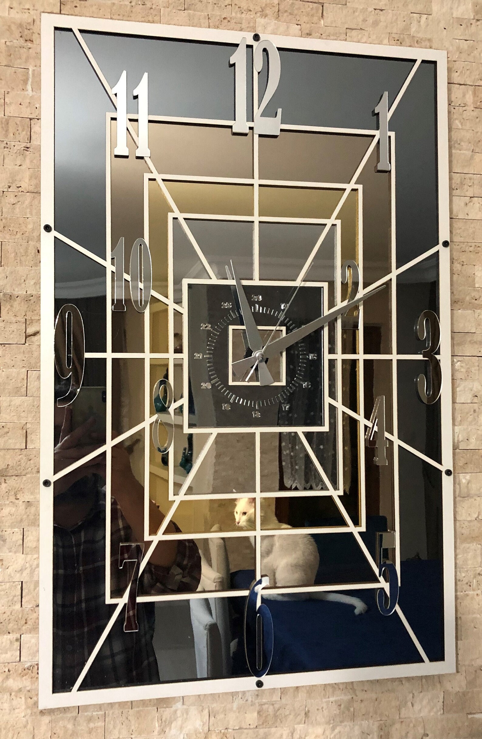 Modern Series Rectangular Mirrored Wall Clock Etsy