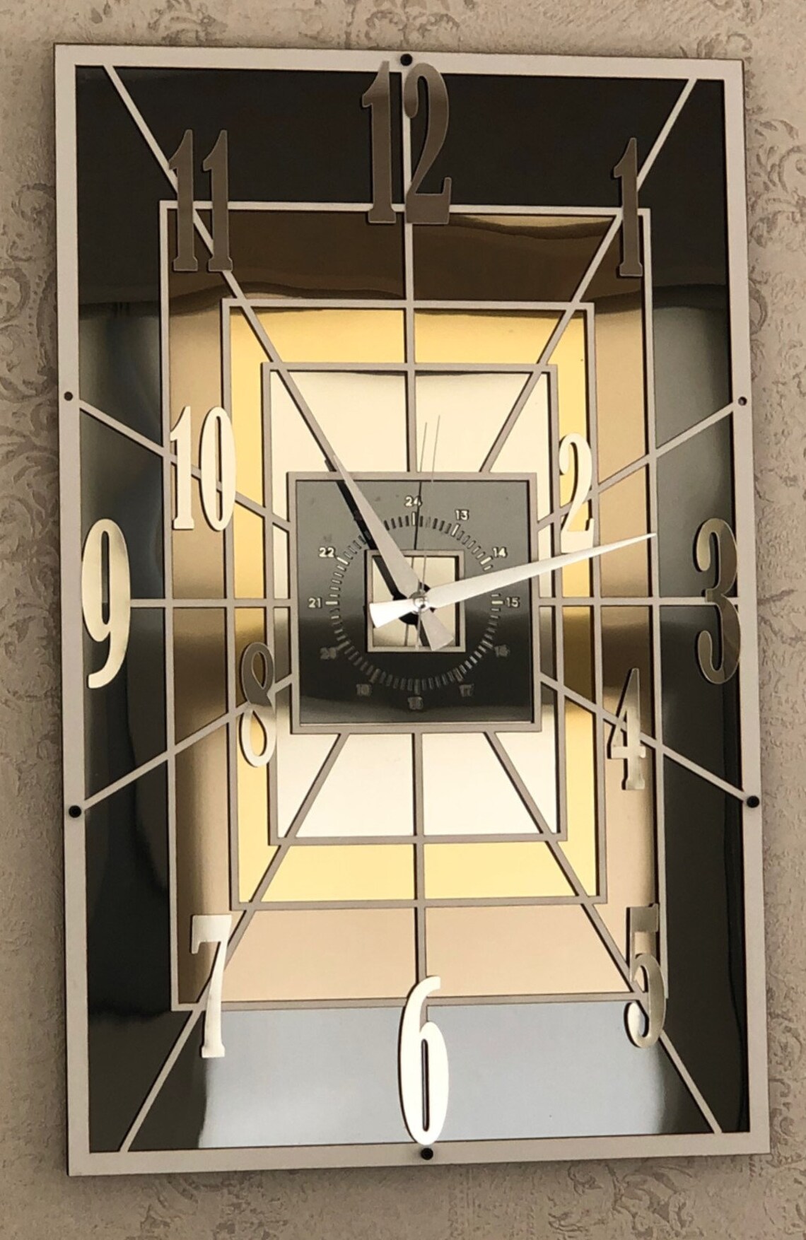 Modern Series Rectangular Mirrored Wall Clock Etsy