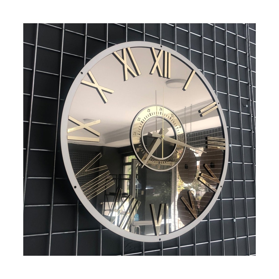 Wall Clock Decorative Large Mirrored Wall Clock Special Etsy
