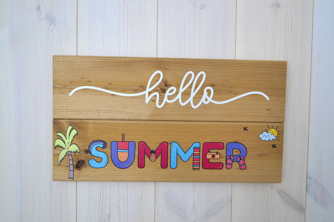 Hello summer Plaque Wood Plaque hello summer Sign summer Etsy