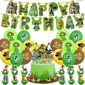 Shrek Birthday Party Decoration Set: Cake Toppers, Balloons & Banner