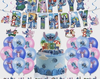 Lilo & Stitch Birthday Party Decoration Set: Banner, Balloons, Toppers