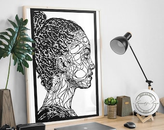 Abstrakte Frau/ Scribble Art/ Doodle Frau Gesicht/ SVG/ DXF/ EPS/Png/Pdf/ Digitaldruck/Einweihungsgeschenk/Wandkunst/CnC/Laser cut/Poster/Tasse