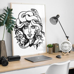 Medusa /griechische Mythologie/ Gorgon/ SVG/ EPS/Png/Pdf/ Schablone/ Tattoo Vorlage/Digitaldruck/Spielzimmer Dekor/Wandkunst/CnC/Laser Cut/Poster/Mug