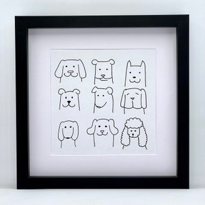 Dogs, dogs, dogs - Handmade Framed Art Picture Gift in a black or white frame