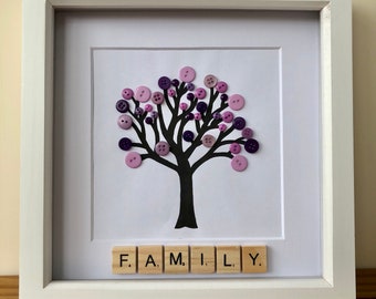 Button Tree Pink Handmade Personalised Framed Button Art Picture Gift ...