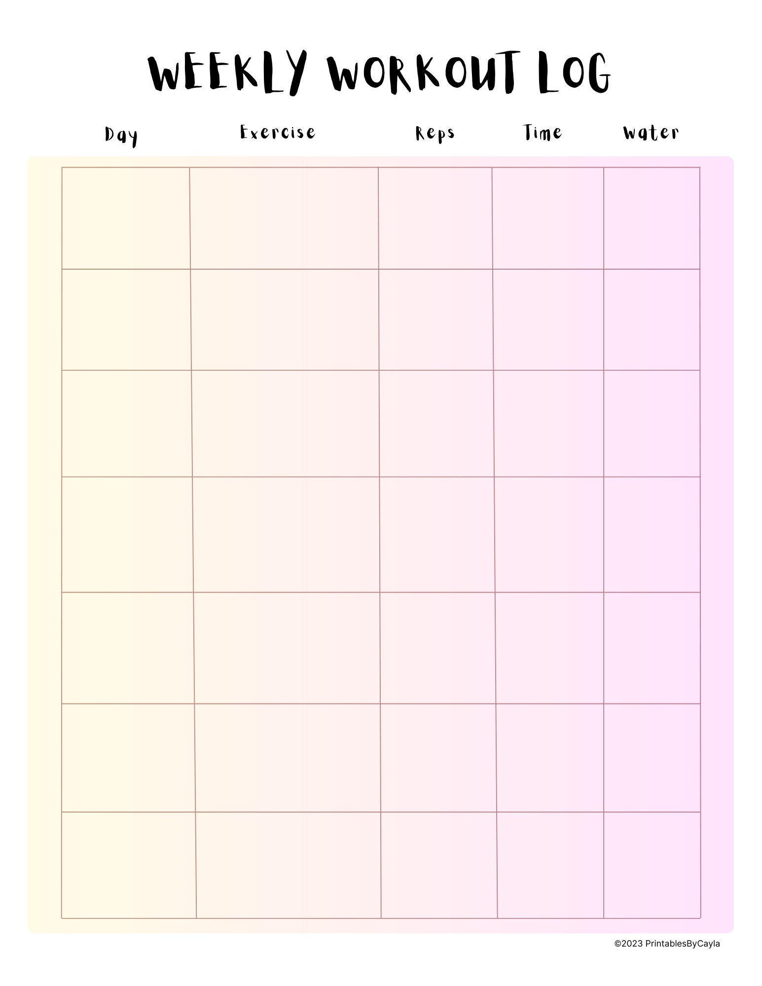 Weekly Workout Log | Fitness Goals | Instant 8.5 X 11 Downloadable PDF ...