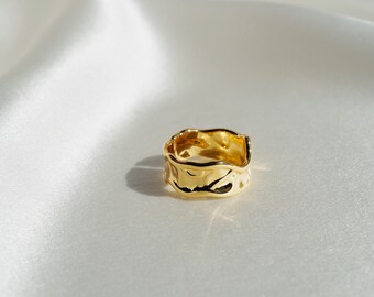 Artisan Gift for Her Edna Surrealist Gemstone Molten Gold Ring 18K Gold Filled Colorful Gemstone Chunky Gold Band
