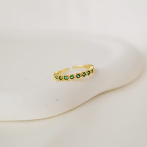 Dainty Emerald Stacking Ring with Green Zircons• 18K Gold Band Ring Band • Gemstone Eternity Ring • Gift for her