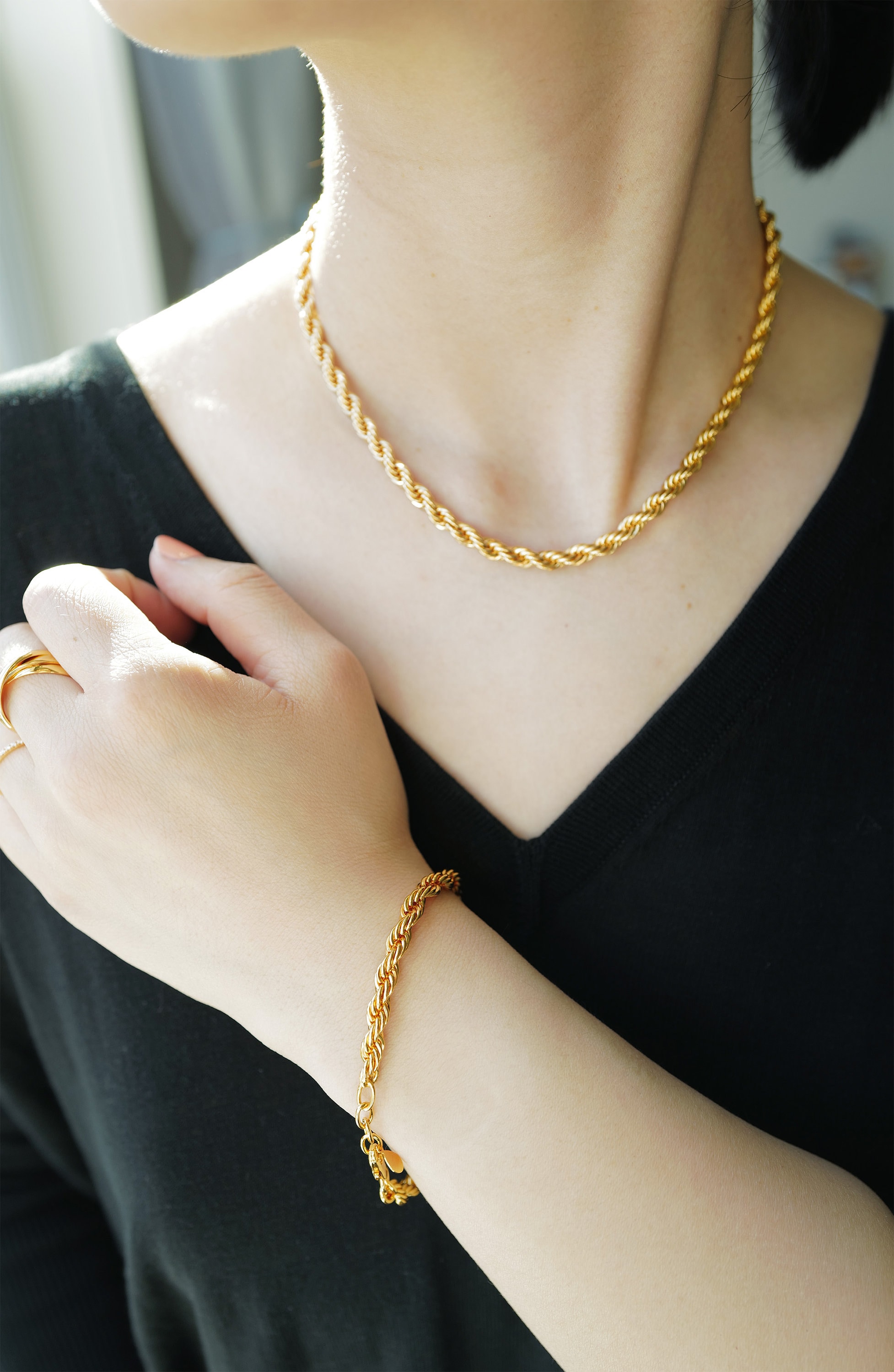 金メッキツイストロープチェーンネックレスブレスレットセット - Etsy 日本