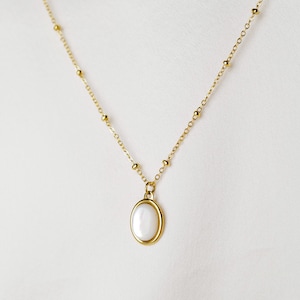 White Oval Pendant Necklace • 18K Gold Plated Opal Necklace on Beaded Chain • Vintage Style Minimalist Pendant Necklace • Gift for her