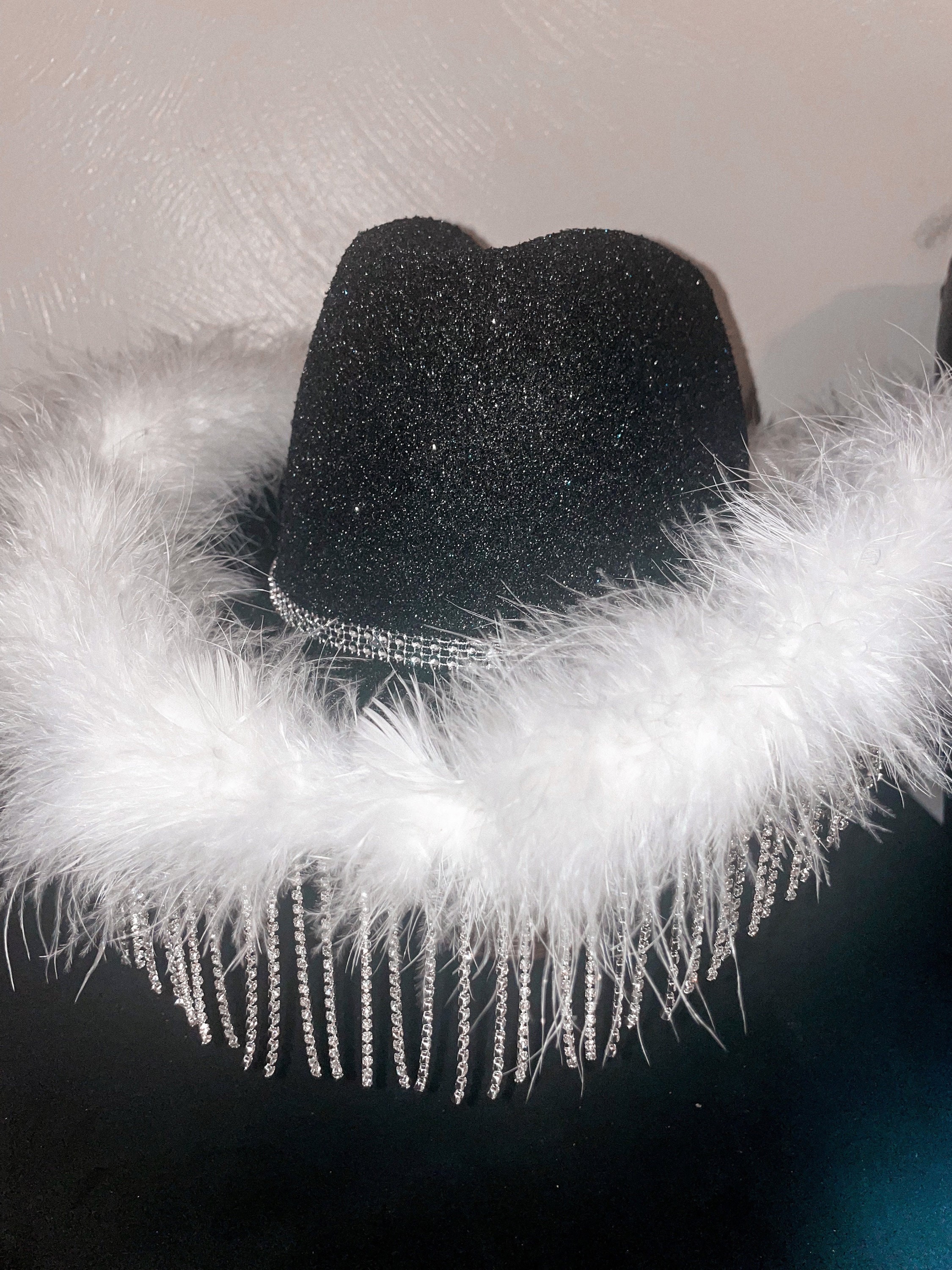 2523 Rhinestone Cowgirl Hat With Fringe, Sparkly Cowgirl Hat For Concert Broach & Fringe Rhinestone Cowgirl Hat. Western Wedding  main image 3