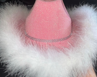 Sombrero de vaquero con purpurina y boa para fiesta / Despedidas de soltera / Regalo de cumpleaños / Conciertos / Sombrero de vaquera con purpurina