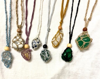 Custom macrame crystal holding necklace