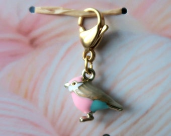 BIRDIE PINK & BLUE Stitch Marker Progress Marker Bird Stitch Marker Progress Keeper