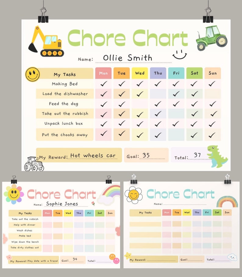 Rainbow Weekly Chore Chart With 3 Unique (editable) Designs to Suit All ...