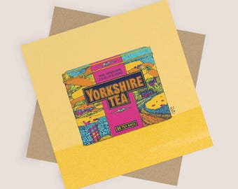 Yorkshire iconic tea box Card | Vibrant Tea box Illustration | Yorkshire card | Blank Card and Kraft envelope | Pop art Card, Unique card