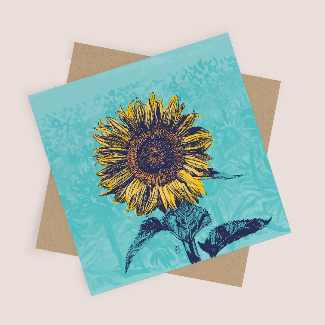 Sunflower Card L Greetings Card | Blank Card and Kraft Envelope | All ...