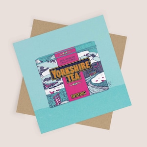 Art de bruit d'hiver de thé du Yorkshire Cartes De Vœux | Boîte à thé vibrante Illustration | Carte vierge et enveloppe kraft | Carte pop art, amateur de thé britannique