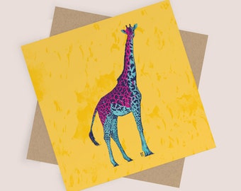 Carte Girafe l Jaune | carte de voeux | Carte vierge et enveloppe kraft | Carte toutes occasions, girafe, jolie girafe, carte girafe colorée