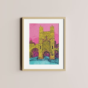 Monkbar York | York print | Medieval town, wall art | York old town | York UK | City gate, colourful print, architecture art | Unframed
